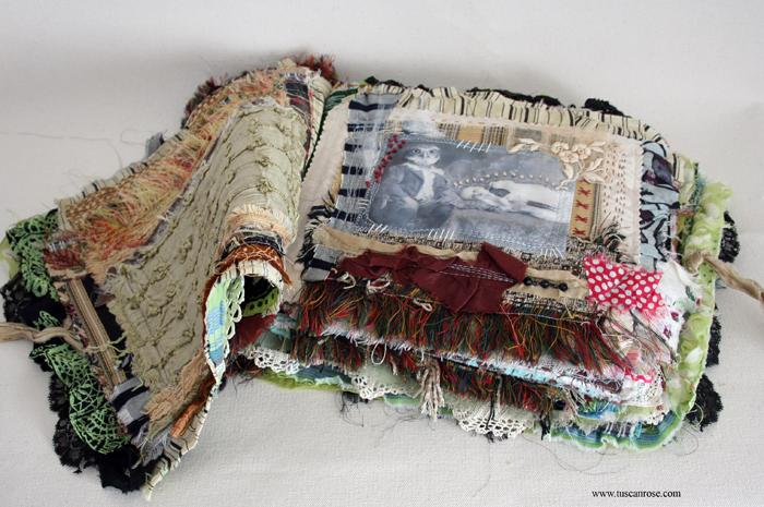 Birds crazy quilt fabric journal tuscan rose book art